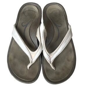 Abeo Laguna Thong Sandals Silver Leather Womens 6 Narrow